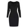High Slit Longline Hooded Top And Sheer Lace Insert Long Sleeve Mini Tee Dress Two Piece Set - GREEN XL