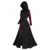 Ensemble deux pièces avec haut à capuche et mini-robe à manches longues en dentelle transparente - Noir XL