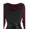 Ensemble deux pièces avec haut à capuche et mini-robe à manches longues en dentelle transparente - Noir XXL
