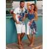 Vacation Couple Outfit Octopus Floral Wave Marine Life Print Ruched Bust Dress and Button Up Shirt Beach Matching Outfit - Blanc S | US 4
