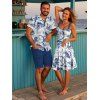 Vacation Couple Outfit Marine Life Octopus Starfish Anchor Pattern Ruched Bust Dress and Button Up Shirt Beach Matching Outfit - WHITE S | US 4