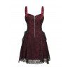 Robe gothique à lacets et demi-fermeture éclair en dentelle à motif tête de mort colorblock, sans manches, avec anneau en O, coupe trapèze, pour les fêtes - Rouge foncé XL | US 12