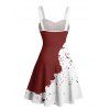Robe de vacances de couleur contrastée, mini-robe froncée à imprimé encre Splash - Rouge foncé XXXXXL | US 20