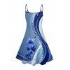 Robe de vacances à imprimé fleuri et pois, colorblock, bretelles spaghetti, col en V, coupe trapèze, mini-robe décontractée - Bleu XXXXXL | US 20