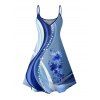 Robe de vacances à imprimé fleuri et pois, colorblock, bretelles spaghetti, col en V, coupe trapèze, mini-robe décontractée - Bleu XXXXXL | US 20