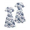Robe de vacances à imprimé floral et feuilles, robe fendue à manches évasées - Blanc XXL | US 14