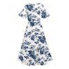 Robe de vacances à imprimé floral et feuilles, robe fendue à manches évasées - Blanc XXL | US 14