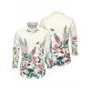 Chemise de vacances pour homme à manches longues et imprimé fleurs, feuilles et papillons - Beige 5XL