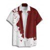 Chemise de vacances pour homme, boutonnée, imprimé éclaboussures d'encre de couleur contrastée - Rouge foncé 5XL