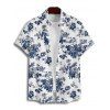 Chemise de vacances pour homme, boutonnée, imprimé feuilles et fleurs - Blanc 5XL
