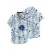 Chemise de vacances pour homme, imprimé floral tropical et feuilles, boutonnée, pour la plage - Bleu clair 5XL
