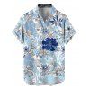 Chemise de vacances pour homme, imprimé floral tropical et feuilles, boutonnée, pour la plage - Bleu clair 5XL