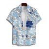 Chemise de vacances pour homme, imprimé floral tropical et feuilles, boutonnée, pour la plage - Bleu clair 5XL