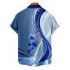 Chemise de vacances pour homme, décontractée, boutonnée, à imprimé floral colorblock - Bleu 5XL