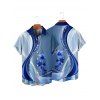 Chemise de vacances pour homme, décontractée, boutonnée, à imprimé floral colorblock - Bleu 5XL