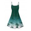 Robe de vacances ombrée à imprimé cocotiers, mini-robe à bretelles spaghetti pour la plage - Vert profond XXXXXL | US 20