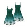 Robe de vacances ombrée à imprimé cocotiers, mini-robe à bretelles spaghetti pour la plage - Vert profond XXXXXL | US 20