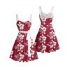 Robe de vacances de couleur contrastée Robe à ceinture à imprimé lettre et fleurs d'hibiscus - Rouge foncé XXXXXL | US 20