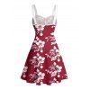 Robe de vacances de couleur contrastée Robe à ceinture à imprimé lettre et fleurs d'hibiscus - Rouge foncé XXXXXL | US 20