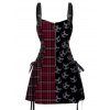 Robe gothique à carreaux et imprimé têtes de mort, mini-robe à lacets et bretelles à boucle pour Halloween - Rouge foncé XXL | US 14