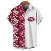 Chemise de vacances pour homme, imprimé fleur d'hibiscus, couleur contrastée - Rouge foncé 5XL