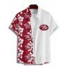 Chemise de vacances pour homme, imprimé fleur d'hibiscus, couleur contrastée - Rouge foncé 5XL