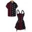 Gothic Couple Outfit for Halloween Plaid Skulls Print Lace Up Dress and Shirt Matching Set - Rouge foncé S | US 4