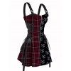 Gothic Couple Outfit for Halloween Plaid Skulls Print Lace Up Dress and Shirt Matching Set - Rouge foncé S | US 4