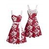 Vacation Couple Outfit Hibiscus Flower Letter Print Belt Dress and Shirt Matching Set - Rouge foncé S | US 4