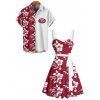 Vacation Couple Outfit Hibiscus Flower Letter Print Belt Dress and Shirt Matching Set - Rouge foncé S | US 4