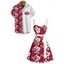 Vacation Couple Outfit Hibiscus Flower Letter Print Belt Dress and Shirt Matching Set - Rouge foncé S | US 4