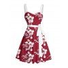 Vacation Couple Outfit Hibiscus Flower Letter Print Belt Dress and Shirt Matching Set - Rouge foncé S | US 4