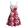 Vacation Couple Outfit Hibiscus Flower Letter Print Belt Dress and Shirt Matching Set - Rouge foncé S | US 4