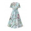 Robe de vacances à imprimé floral Robe mi-longue à ceinture en fleurs de pêcher - Vert clair XXL | US 14