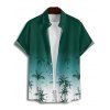 Beach Couple Outfit Ombre Coconut Tree Print Mini Dress and Shirt Set for Vacation - Vert profond S | US 4