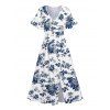 Vacation Couple Outfit Flower Leaf Print Slit Dress and Shirt Matching Set - Blanc S | US 4