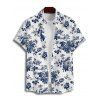 Vacation Couple Outfit Flower Leaf Print Slit Dress and Shirt Matching Set - Blanc S | US 4