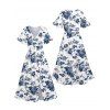 Vacation Couple Outfit Flower Leaf Print Slit Dress and Shirt Matching Set - Blanc S | US 4