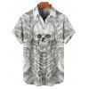 Skull Skeleton Print Gothic Couple Outfit Spaghetti Strap Mini Dress and Shirt Set - Blanc S | US 4