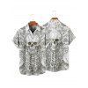 Skull Skeleton Print Gothic Couple Outfit Spaghetti Strap Mini Dress and Shirt Set - Blanc S | US 4