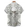 Skull Skeleton Print Gothic Couple Outfit Spaghetti Strap Mini Dress and Shirt Set - Blanc S | US 4