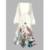 Vacation Couple Outfit Flower Leaf Butterfly Print Belt Chiffon Dress and Long Sleeve Shirt Set - Beige S | US 4
