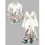 Vacation Couple Outfit Flower Leaf Butterfly Print Belt Chiffon Dress and Long Sleeve Shirt Set - Beige S | US 4