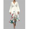 Vacation Couple Outfit Flower Leaf Butterfly Print Belt Chiffon Dress and Long Sleeve Shirt Set - Beige S | US 4