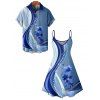 Vacation Couple Outfit Colorblock Flower Print Mini Dress and Shirt Matching Set - Bleu S | US 4