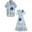 Vacation Couple Outfit Tropical Flower Leaf Print Slit Dress and Shirt Matching Set for Beach - Bleu clair S | US 4