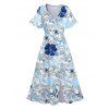 Vacation Couple Outfit Tropical Flower Leaf Print Slit Dress and Shirt Matching Set for Beach - Bleu clair S | US 4
