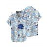 Vacation Couple Outfit Tropical Flower Leaf Print Slit Dress and Shirt Matching Set for Beach - Bleu clair S | US 4