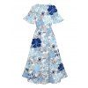 Vacation Couple Outfit Tropical Flower Leaf Print Slit Dress and Shirt Matching Set for Beach - Bleu clair S | US 4