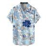 Vacation Couple Outfit Tropical Flower Leaf Print Slit Dress and Shirt Matching Set for Beach - Bleu clair S | US 4